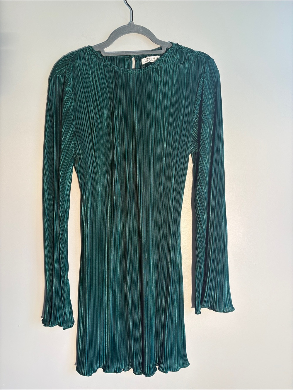 12th Tribe Emerald Green Plissé Pleated Mini Dress | Size M